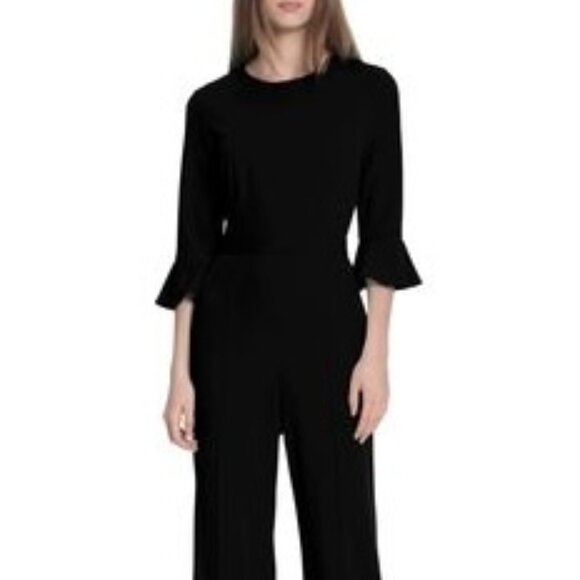 Elbow-sleeve black crepe jumpsuit by Donna Morgan - Picture 1 of 9